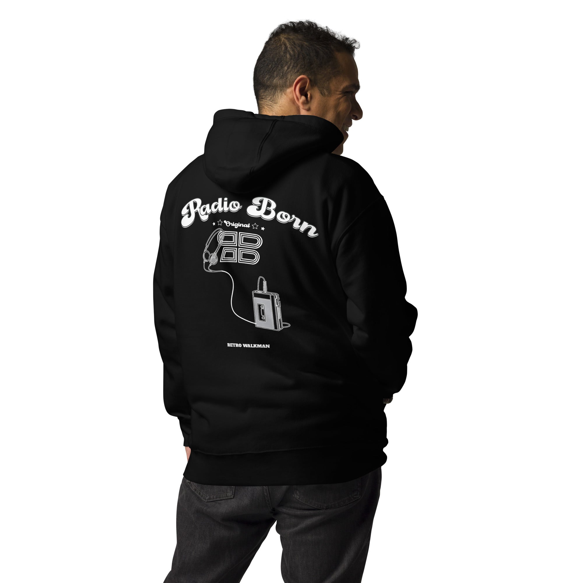 Unisex premium hoodie in black, back view
