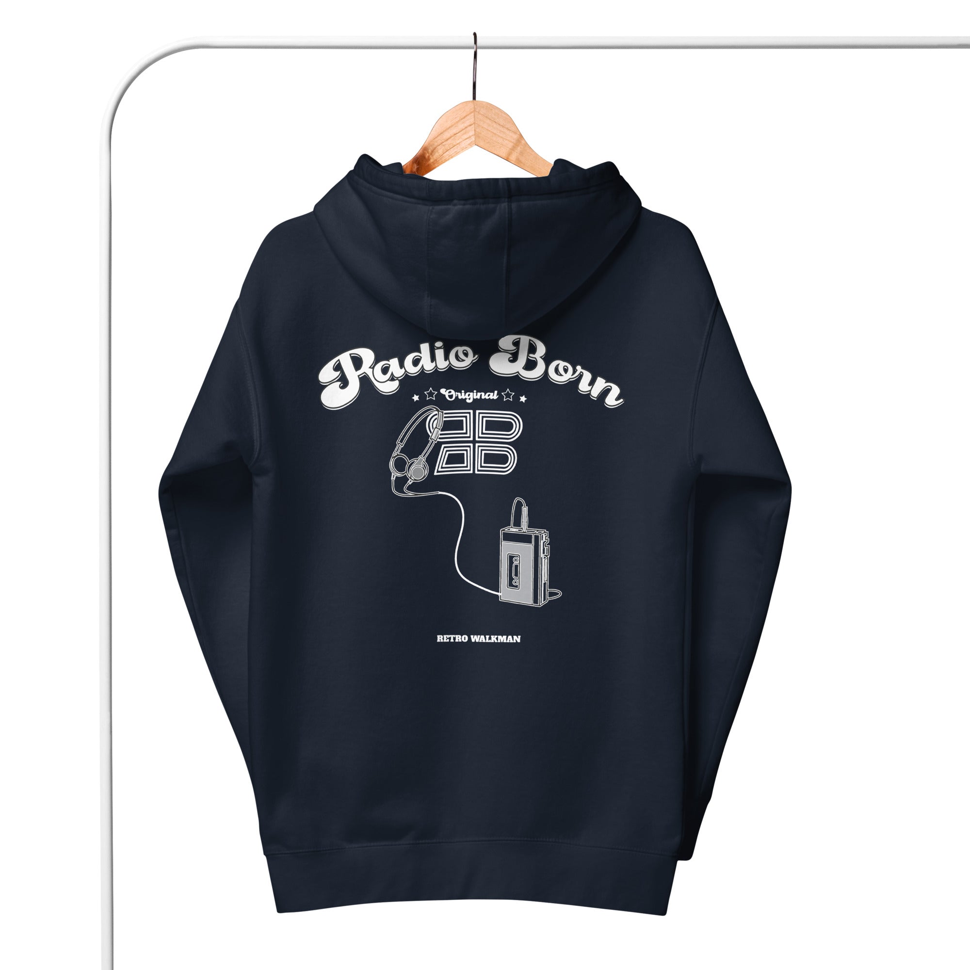 Unisex premium hoodie in navy blazer, back view